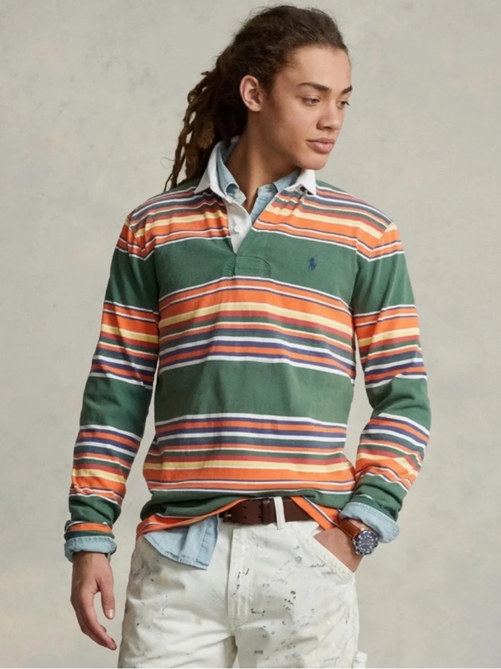 Polo Ralph Lauren The Iconic Rugby Shirt Striped Heavyweight Cotton Green Multi